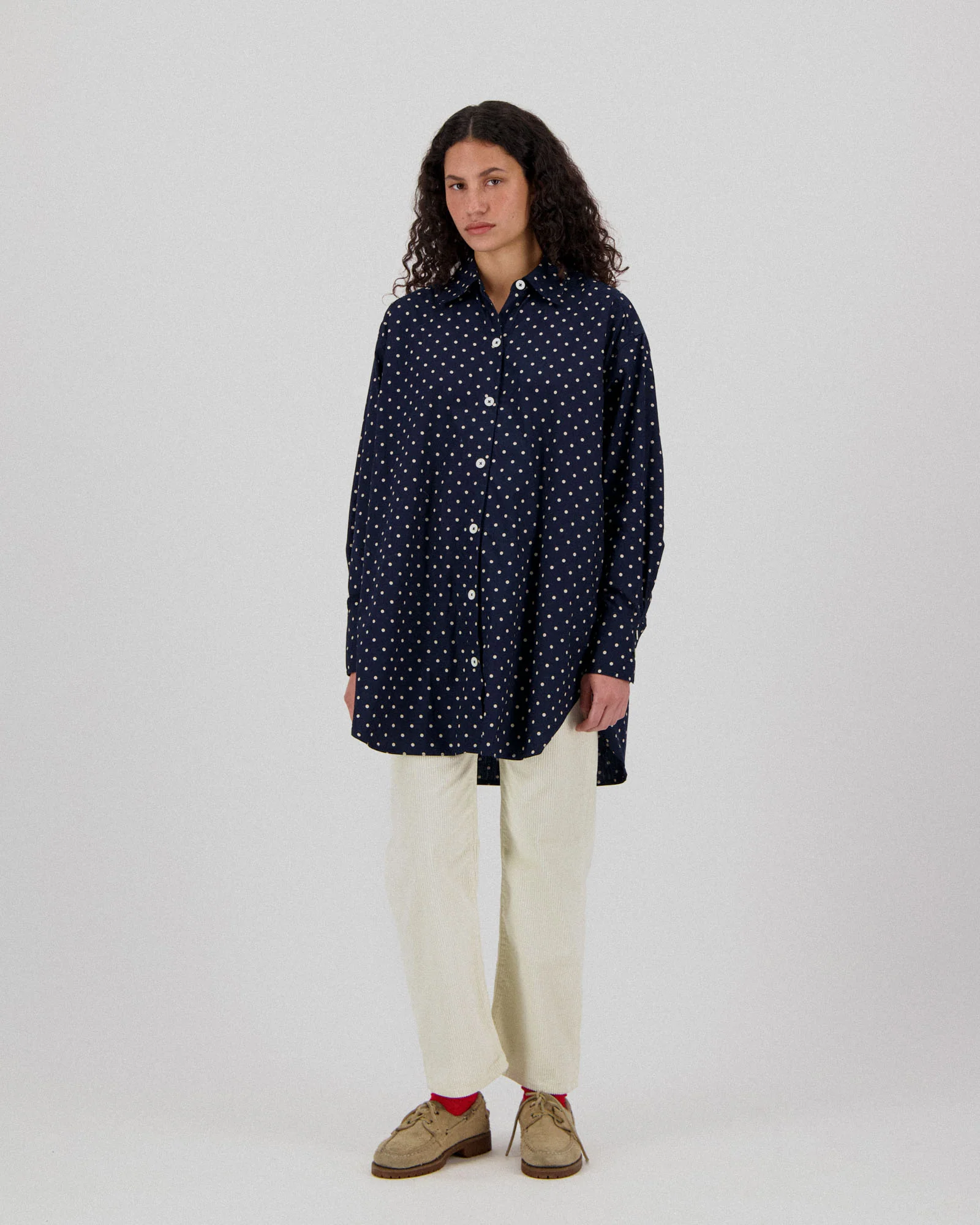 Big Lovely Shirt - Japanese Polka Dots - Navy (Women) - Image 3