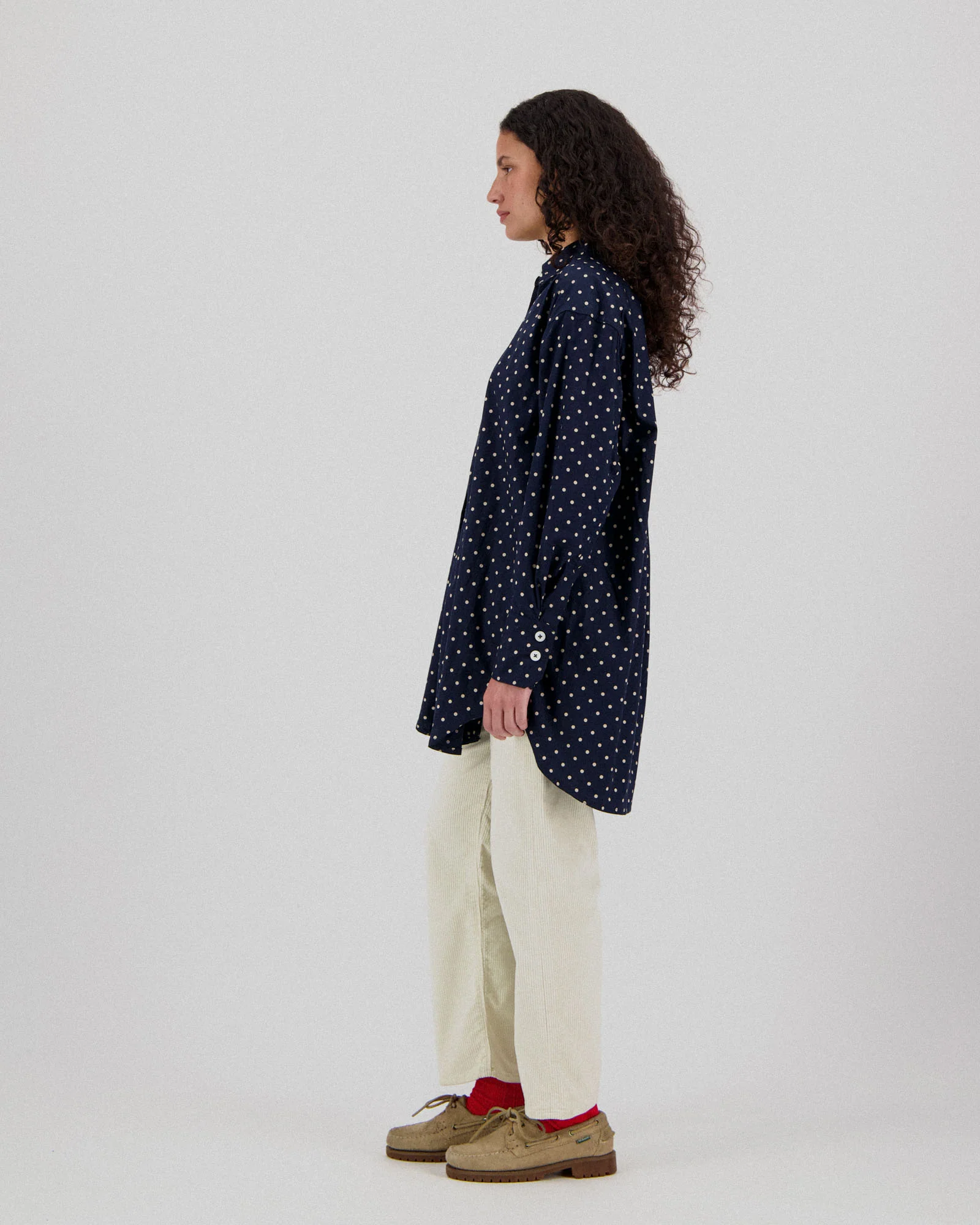 Big Lovely Shirt - Japanese Polka Dots - Navy (Women) - Image 4