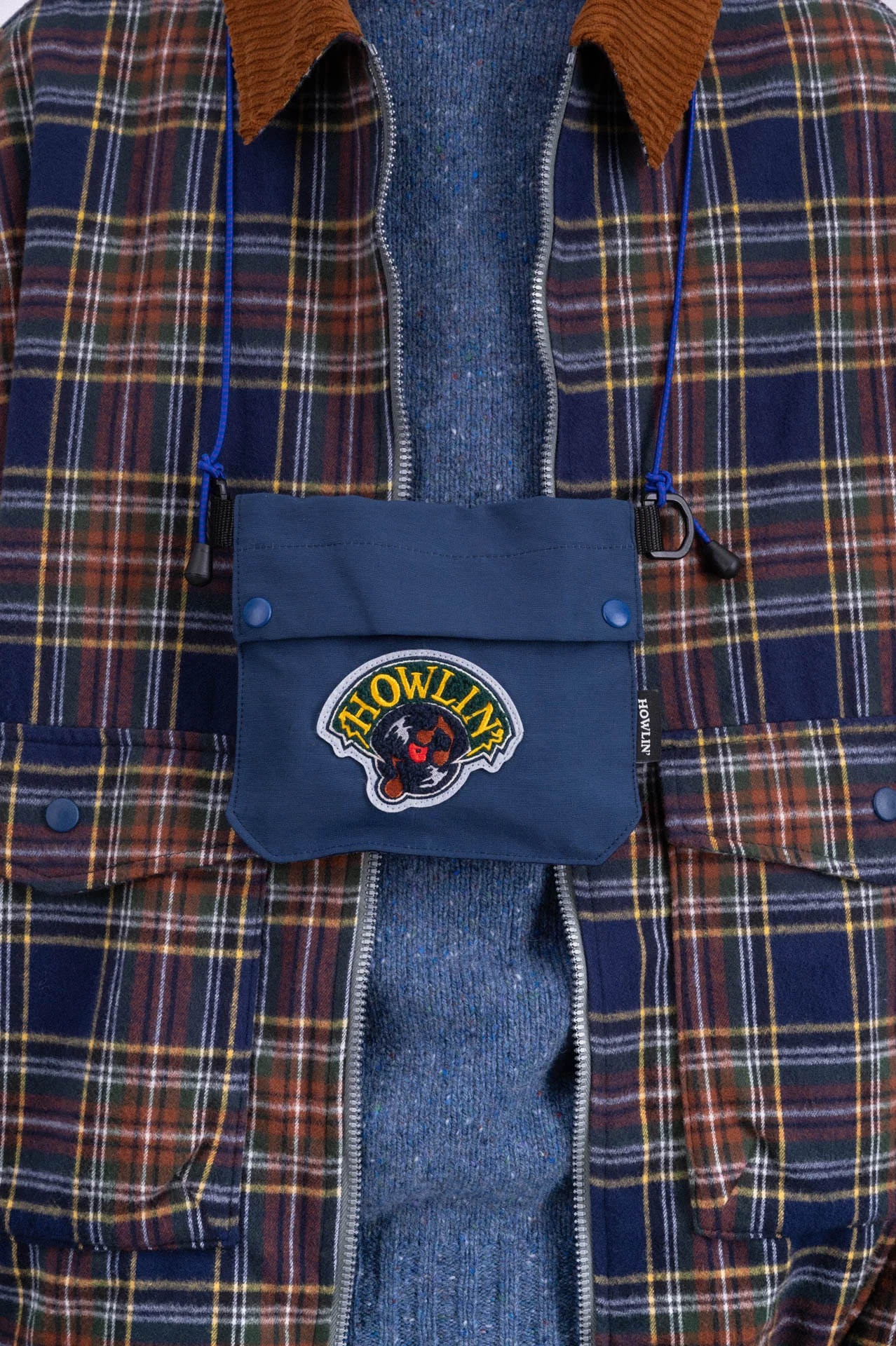 Boxy Swing Jacket - Cord Neck - Tartan - Navy - Image 3