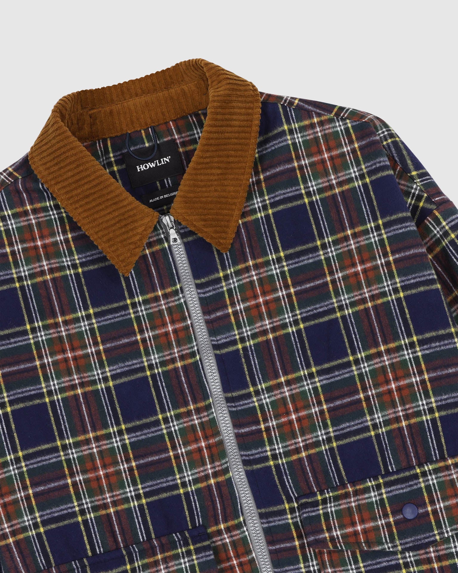 Boxy Swing Jacket - Cord Neck - Tartan - Navy - Image 5