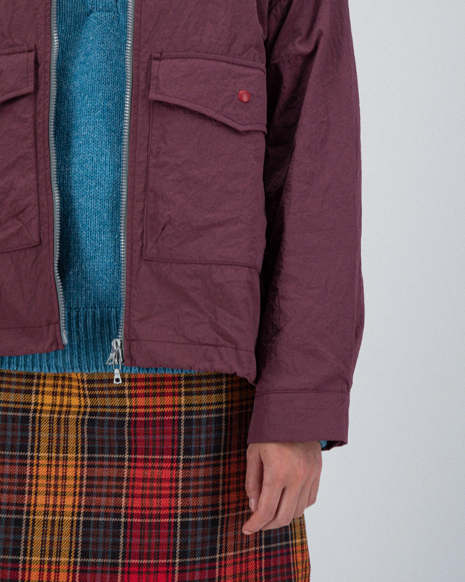 Boxy Swing Jacket For Women - Grungy Japanese Nylon Twill - Burgundy (Women) - Image 3