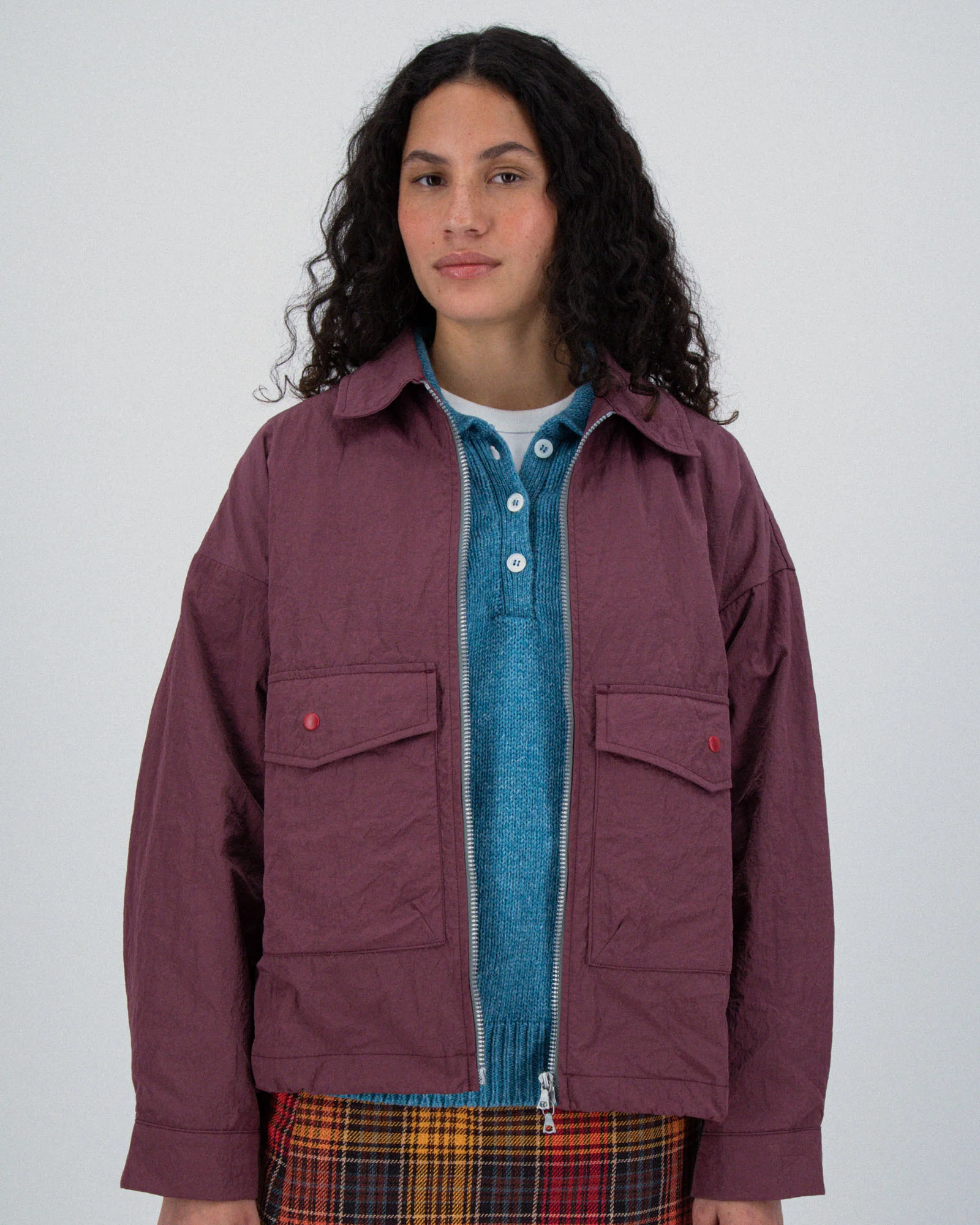 Boxy Swing Jacket For Women - Grungy Japanese Nylon Twill - Burgundy (Women) - Image 4