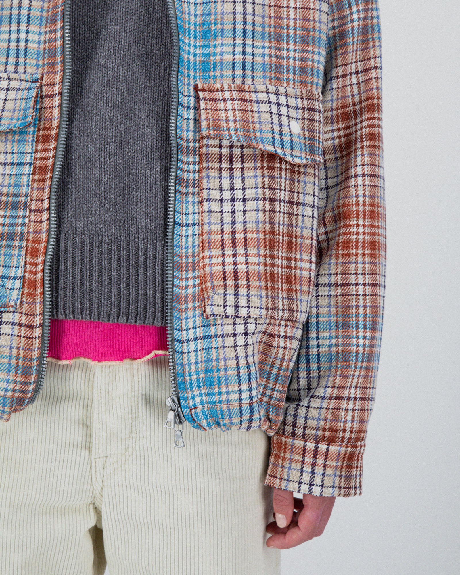 Boxy Swing Jacket For Women - Japanese Twill Check - Sand (Women) - Image 4