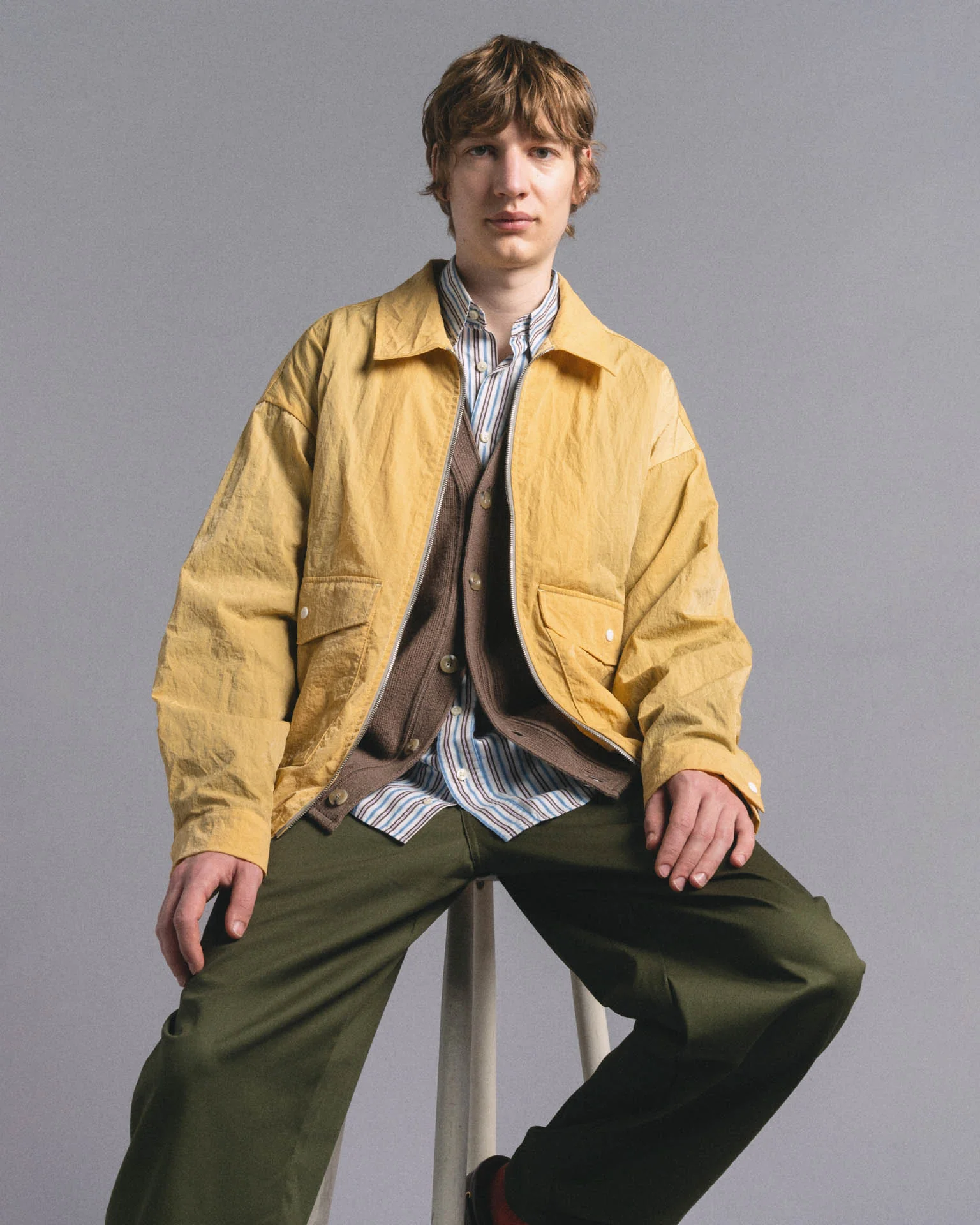 Boxy Swing Jacket - Grungy Japanese Nylon Twill - Yellow - Image 2