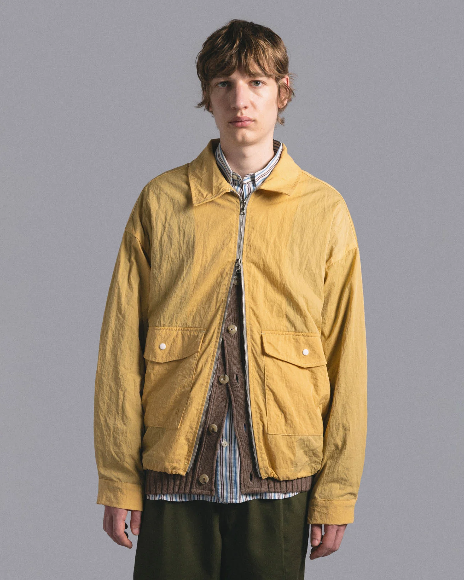 Boxy Swing Jacket - Grungy Japanese Nylon Twill - Yellow - Image 3