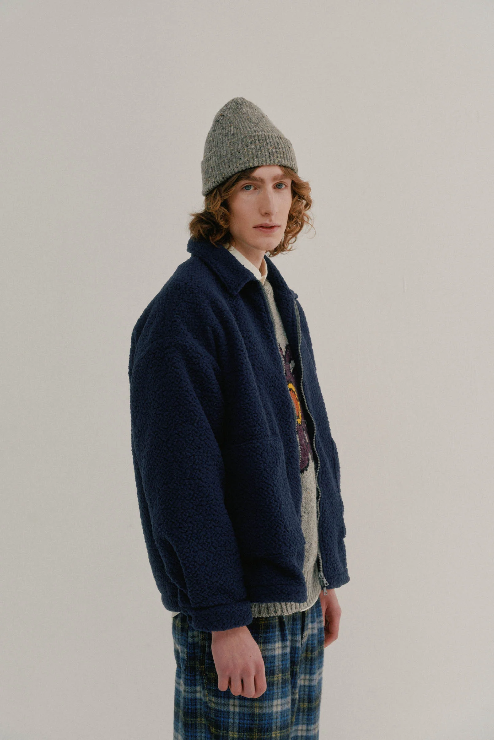 Boxy Swing Jacket - Recycled Shearling Navy - Image 2