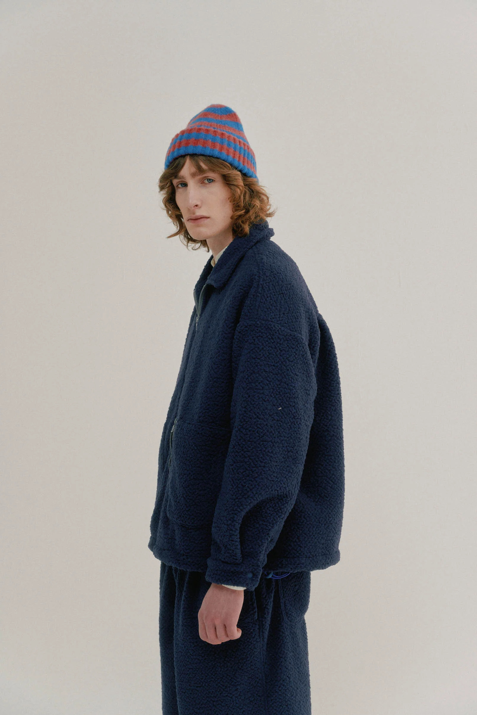 Boxy Swing Jacket - Recycled Shearling Navy - Image 3