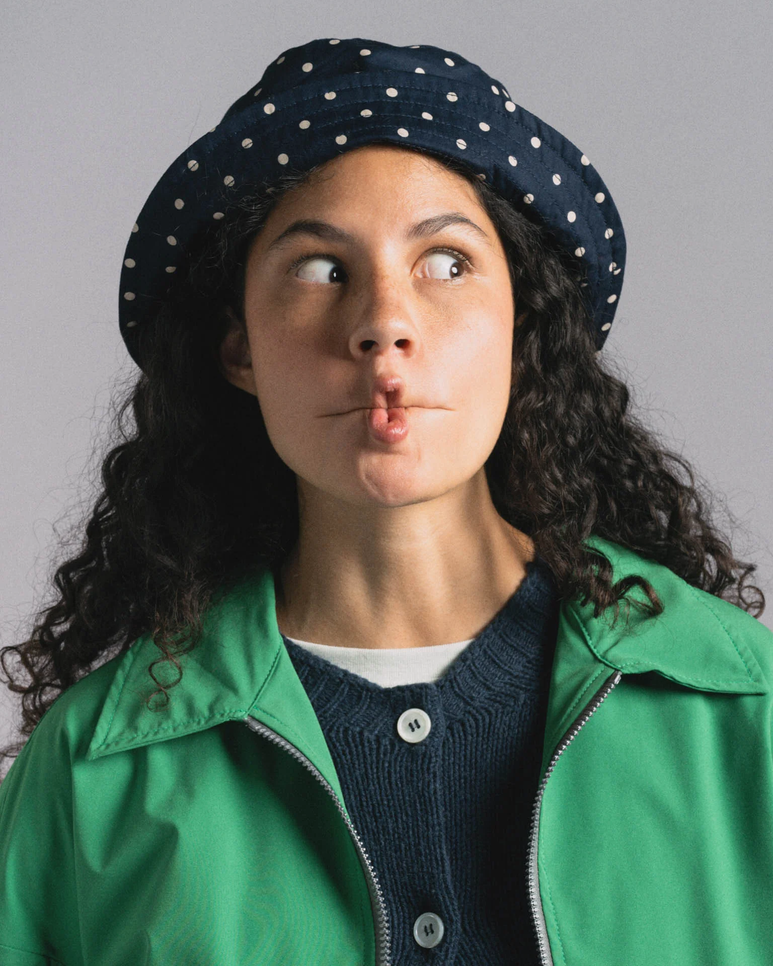 Dream On Dreamer Hat - Japanese Polka Dots - Navy - Image 2