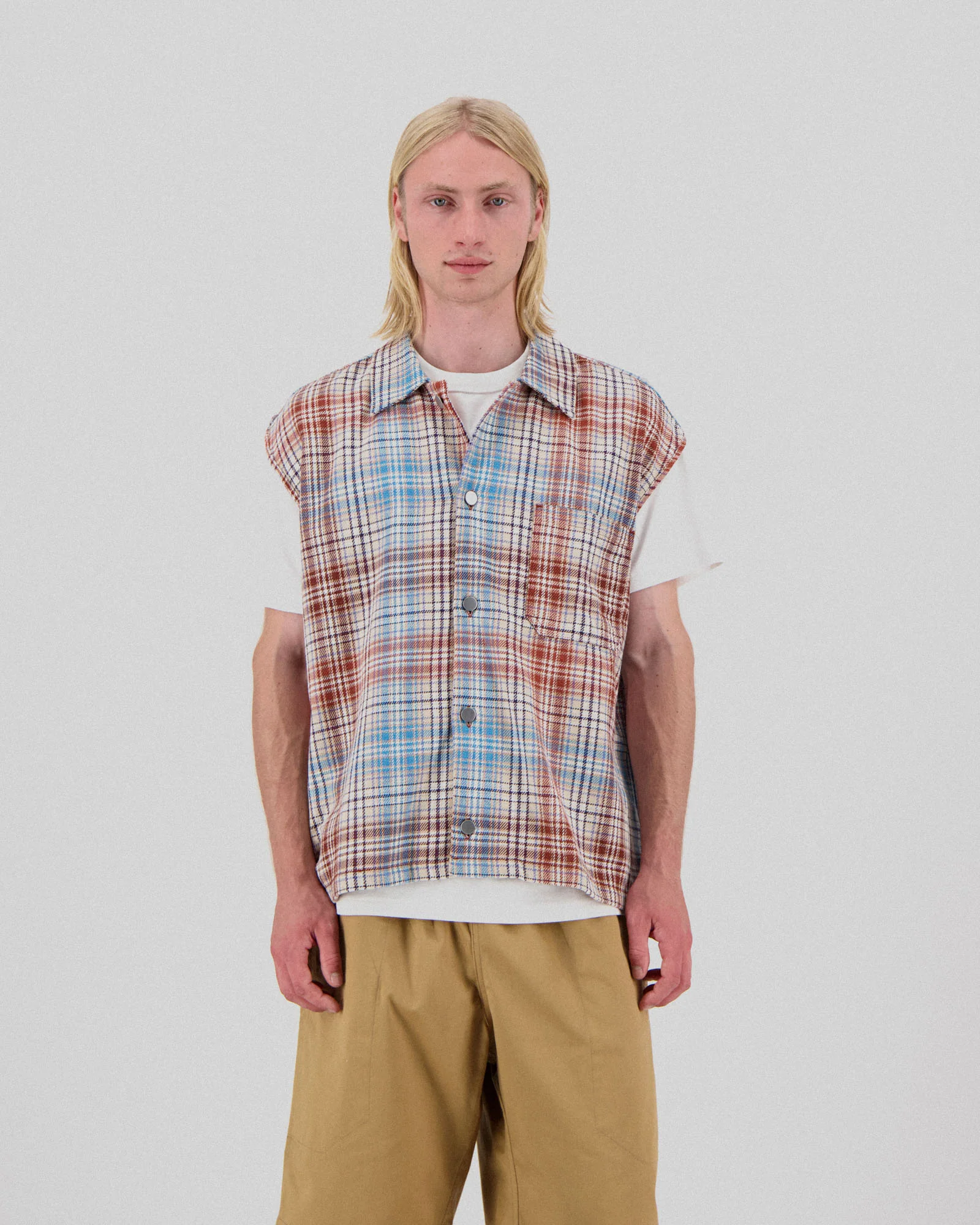 No More Sleeves Shirt - Japanese Twill Check - Sand - Image 2