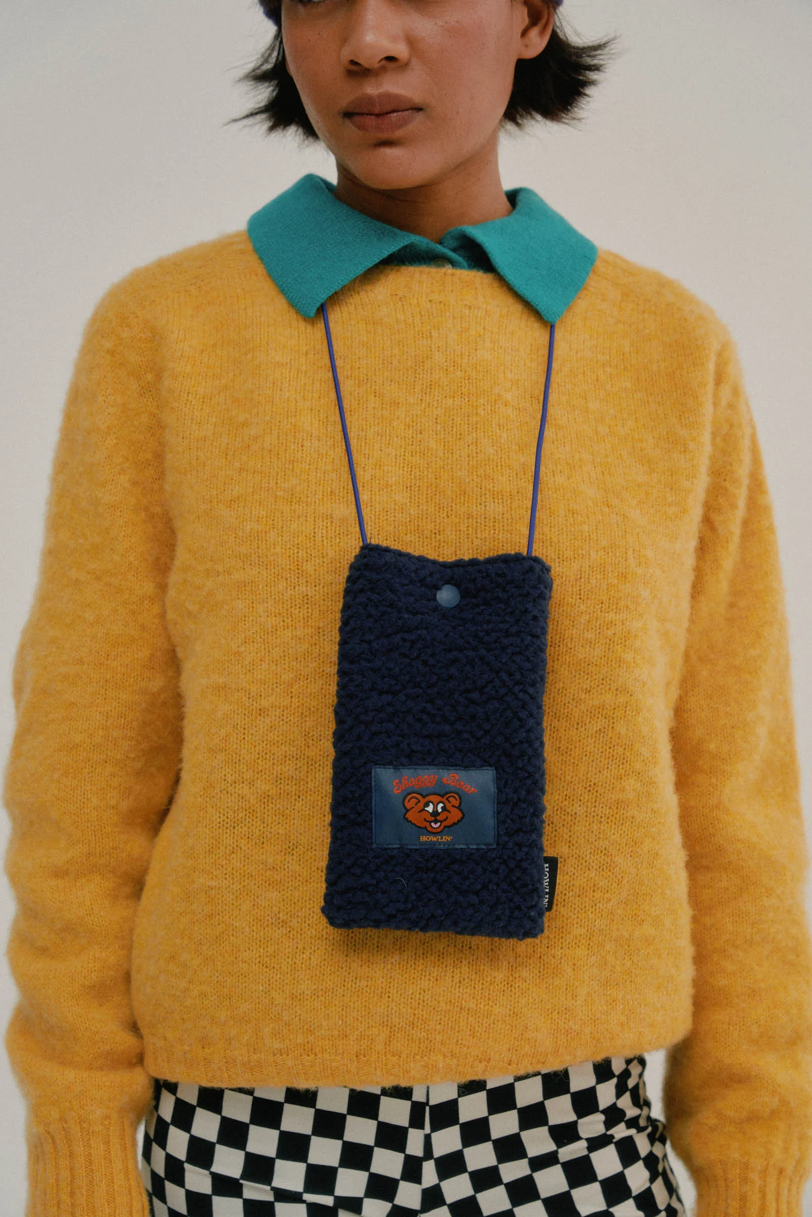 Shaggy Bear Pouch - Recycled Shearling Navy - Image 4